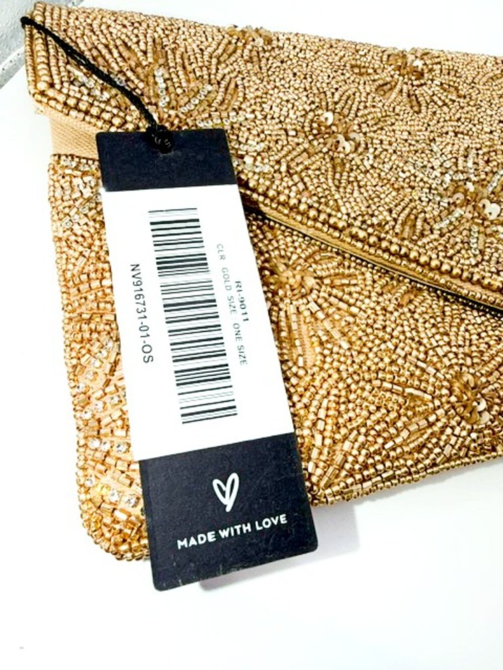 Lulus Gold Beaded Floral Envelope Clutch Crossbody Bag NWT - Picture 6 of 9